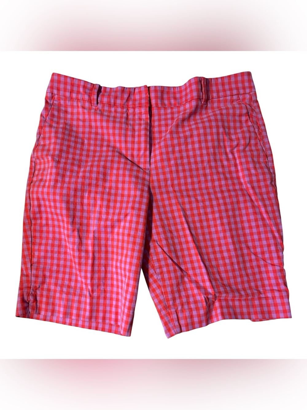 Ann Taylor Red and Pink Gingham Flat-Front Shorts - Picture 1 of 3